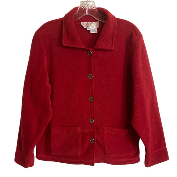 Vintage Lilly of California Women’s Fleece Jacket Size S Red Button Up - Picture 1 of 12